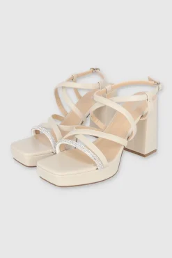 Tacón Bloque Tiras Planas Brillos