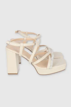 Tacón Bloque Tiras Planas Brillos