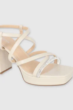 Tacón Bloque Tiras Planas Brillos