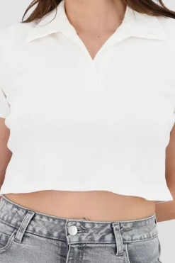 Top boxy rib con cuello polo