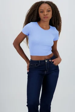 Top corto rib manga corta