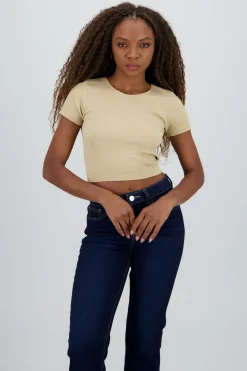 Top corto rib manga corta