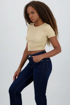 Top corto rib manga corta