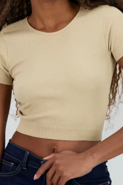 Top corto rib manga corta