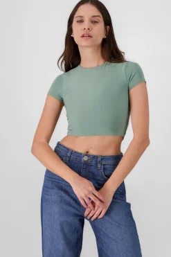 Top crop doble tela manga corta
