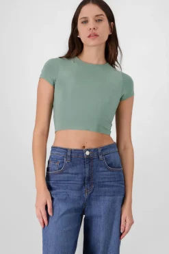 Top crop doble tela manga corta