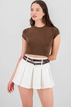 Top crop doble tela manga corta