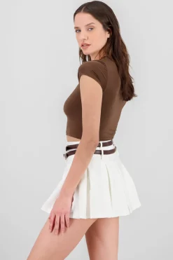 Top crop doble tela manga corta