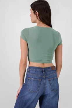 Top crop doble tela manga corta