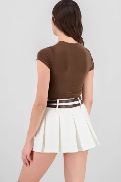 Top crop doble tela manga corta