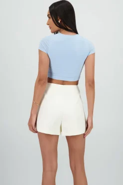 Top crop doble tela manga corta