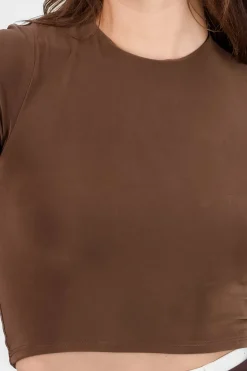 Top crop doble tela manga corta