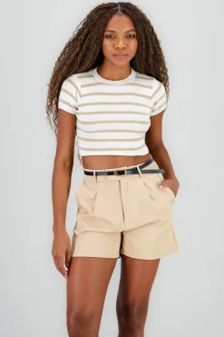 Top Crop Punto Manga Corta Rayas