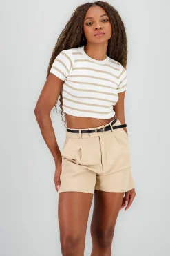 Top Crop Punto Manga Corta Rayas