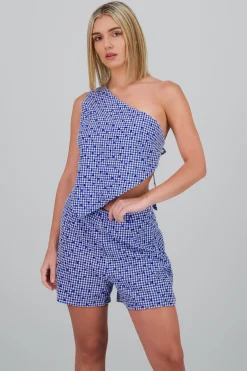 Top cuadros flores nudo