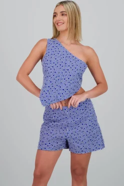 Top cuadros flores nudo