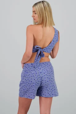 Top cuadros flores nudo