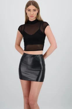 Top cuello alto de mesh liso