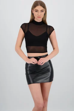 Top cuello alto de mesh liso