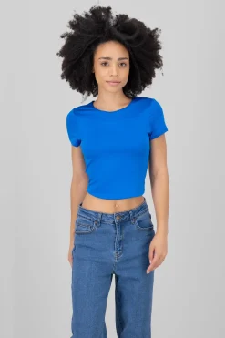 Top de doble tela con manga corta lisa