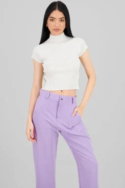 Top de manga corta con tejido grueso