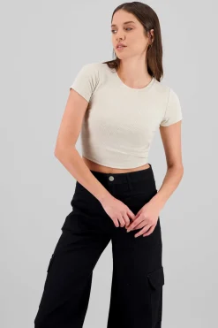 Top de manga corta liso textura