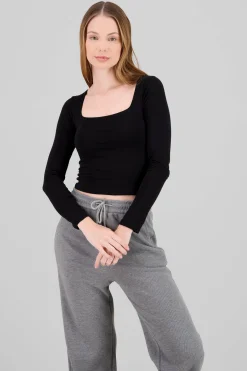 Top doble tela escote cuadrado manga larga