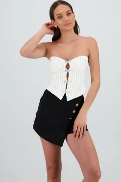 Top escote corazon detalle moños rayas