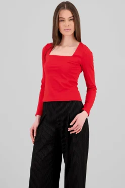 Top escote cuadrado manga larga doble tela