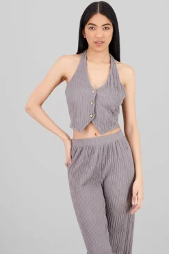 Top halter botones textura