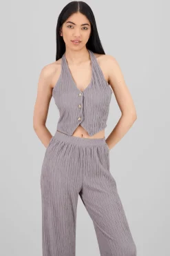 Top halter botones textura