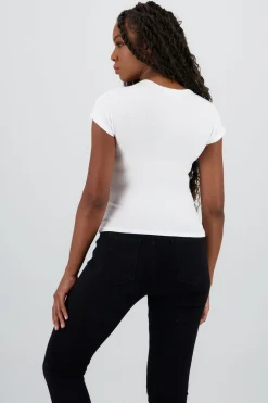 Top largo manga corta rib