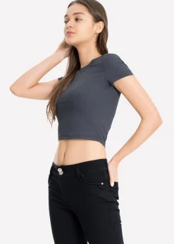 Top manga corta acanalado