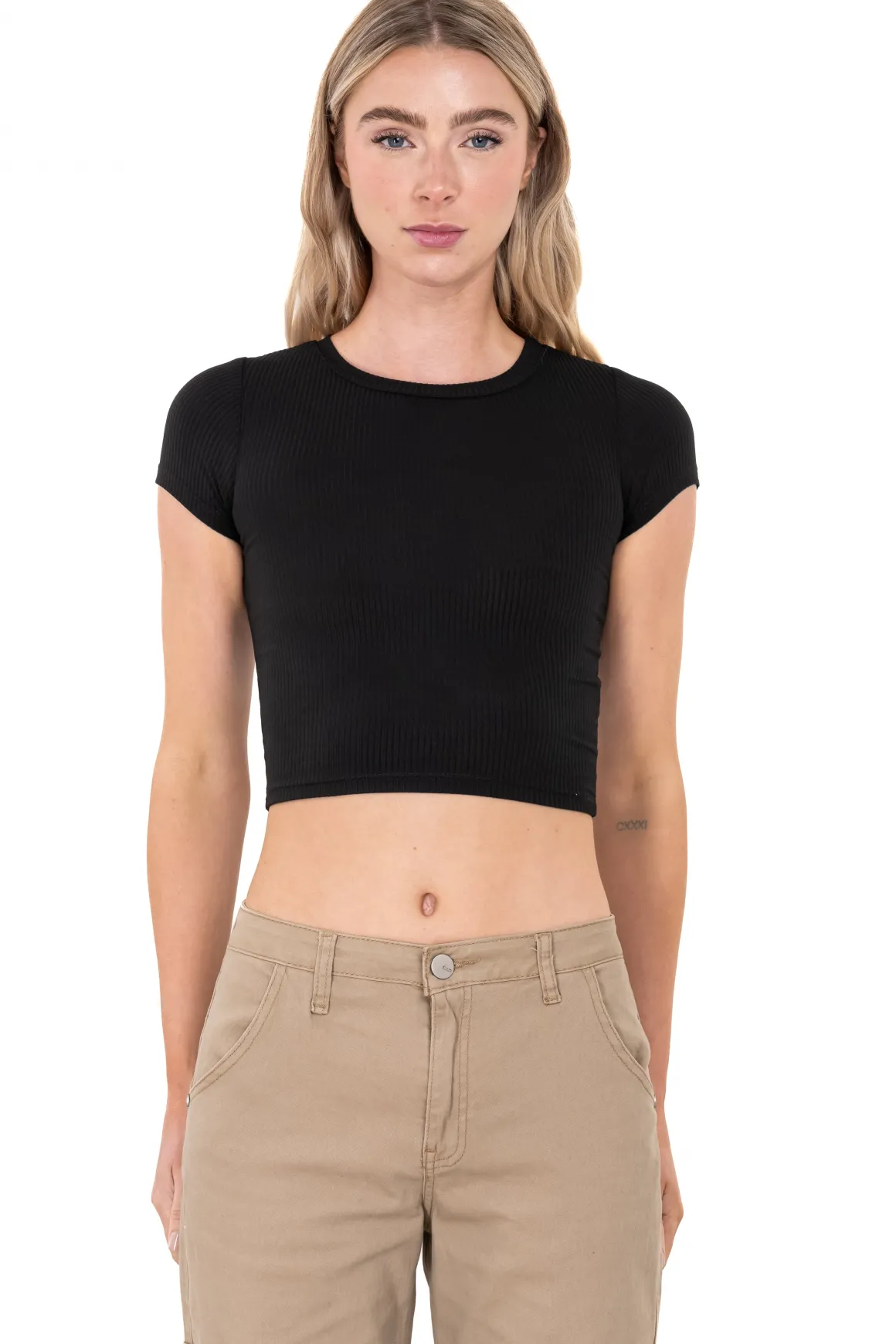 Top Manga Corta Acanalado