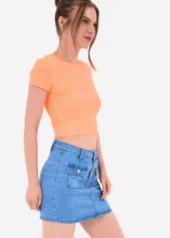 Top manga corta acanalado