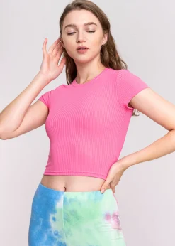 Top manga corta acanalado