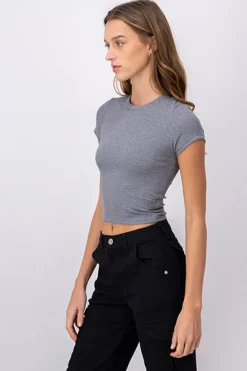 Top Manga Corta Acanalado