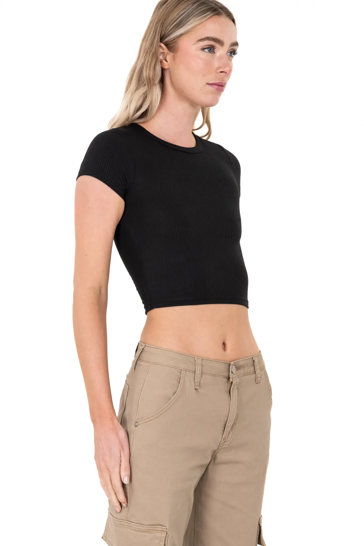 Top Manga Corta Acanalado