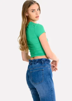 Top manga corta acanalado