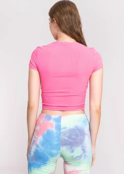 Top manga corta acanalado