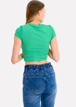 Top manga corta acanalado