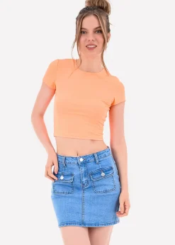 Top manga corta acanalado