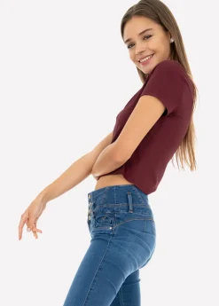 Top manga corta acanalado