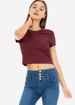 Top manga corta acanalado