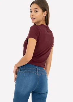 Top manga corta acanalado