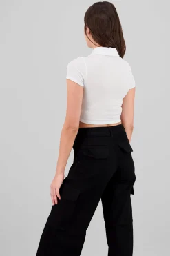 Top manga corta cuello detalle medio cierre