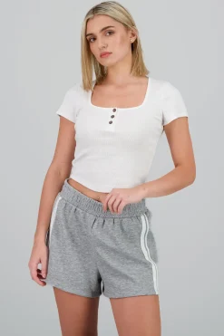 Top manga corta escote cuadrado con botones