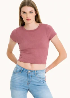 Top manga corta textura