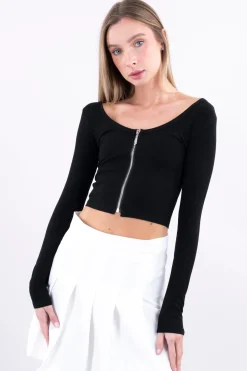 Top manga larga cierre frontal