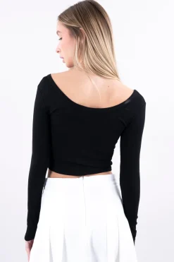 Top manga larga cierre frontal